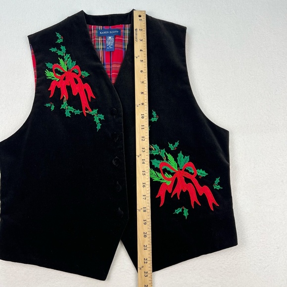 Karen Scott Christmas Holiday Vest Black Velvet Embroidered Blouse Top Women's M - Picture 8 of 16